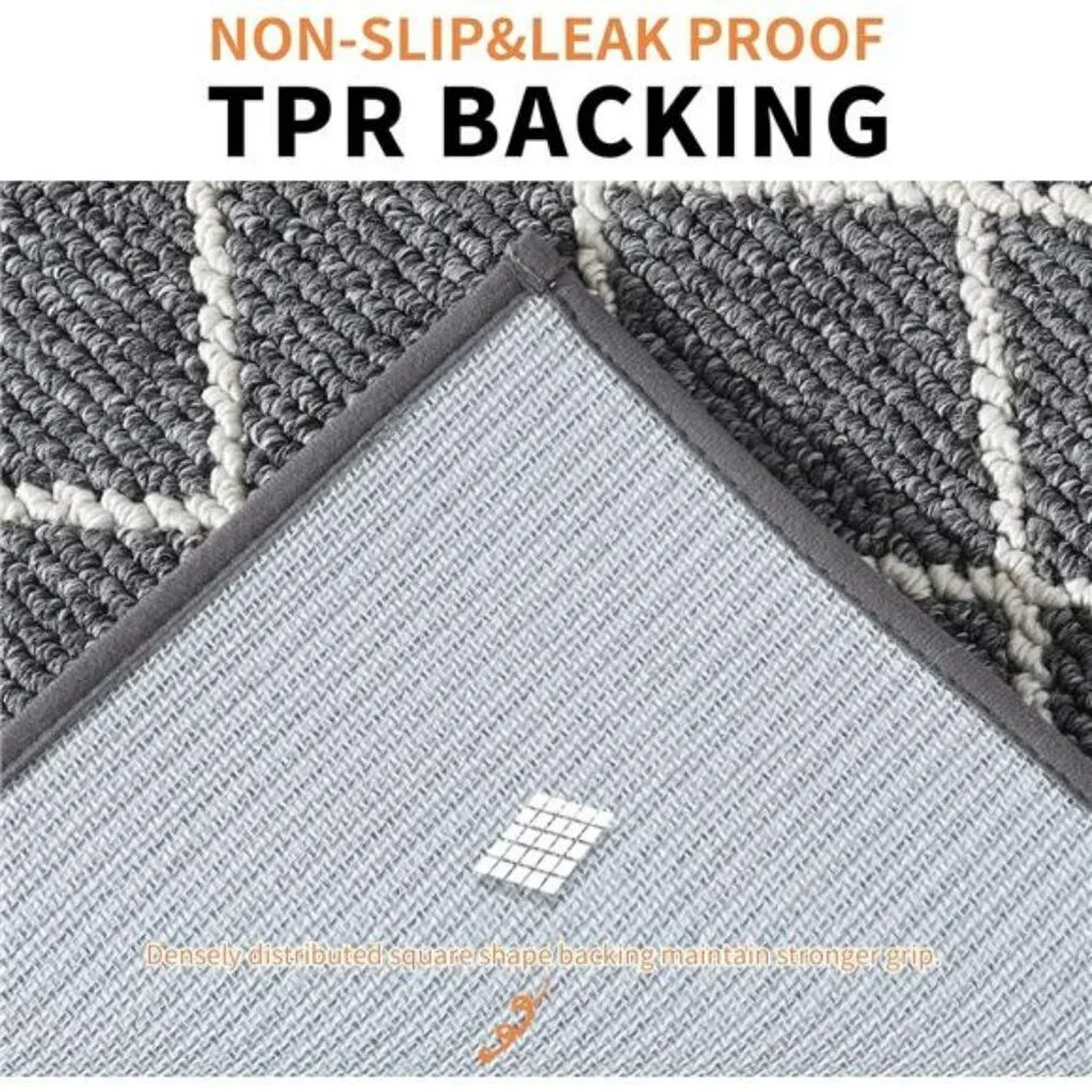 Non Slip Kitchen Rugs Set of 2 Grey Washable Runner Mats for Floor Sink